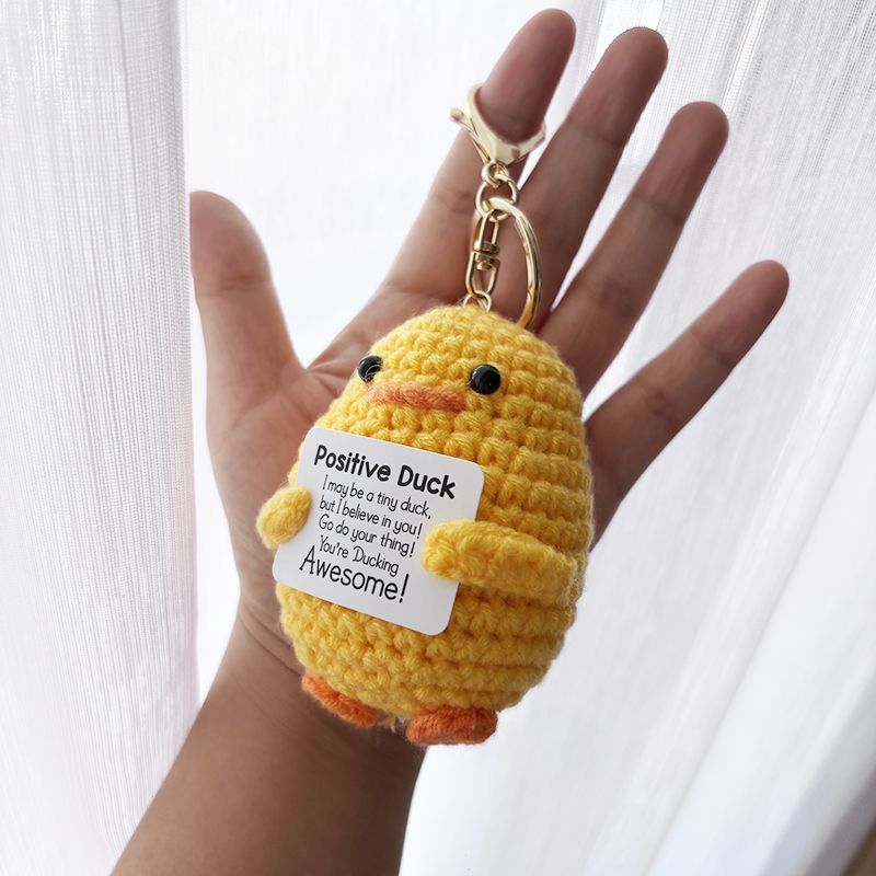 Positive Duck Crochet Keychain – Handmade Amigurumi with Funny "Ducking" Pun Card, Cute Bag Charm & Emotional Support Gift for Friends - Image 6