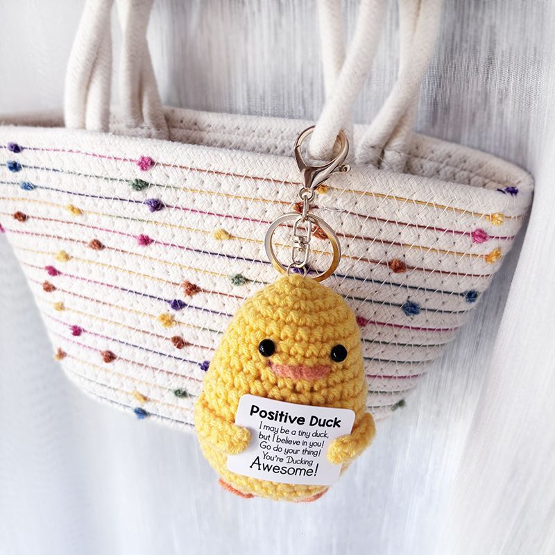 Positive Duck Crochet Keychain – Handmade Amigurumi with Funny "Ducking" Pun Card, Cute Bag Charm & Emotional Support Gift for Friends - Image 7