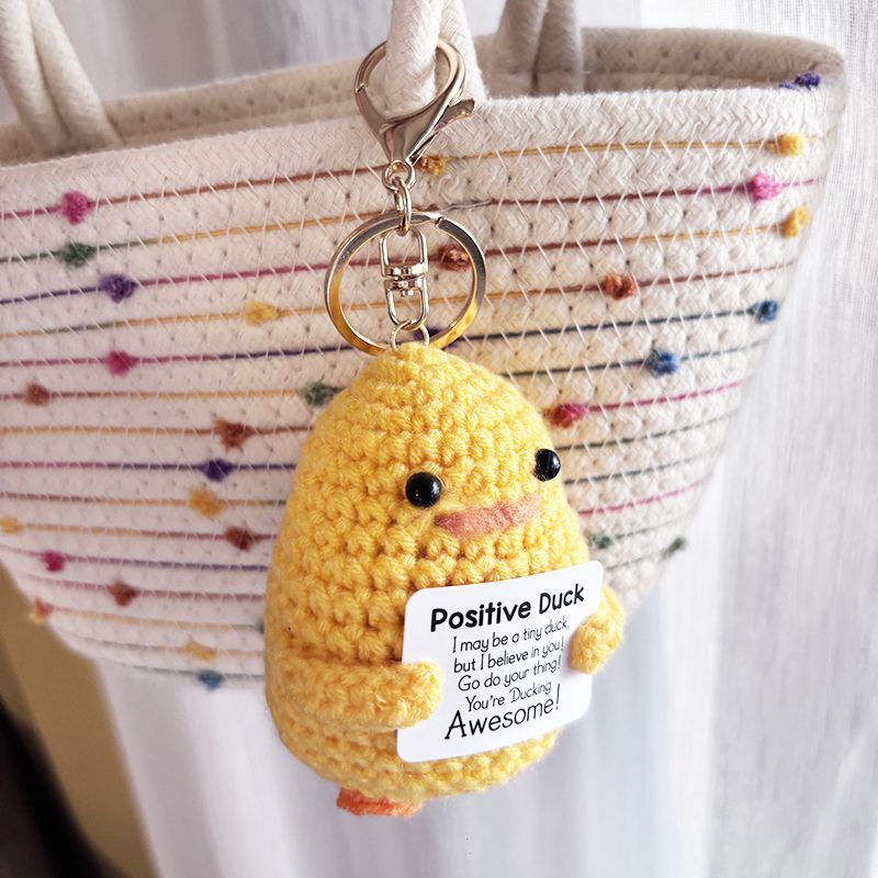 Positive Duck Crochet Keychain – Handmade Amigurumi with Funny "Ducking" Pun Card, Cute Bag Charm & Emotional Support Gift for Friends - Image 8