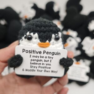 Positive Penguin Crochet Plush – Handmade Amigurumi with "Waddle Your Own Way" Pun Card, Cute Emotional Support Desk Buddy, Gift for Friends & Coworkers