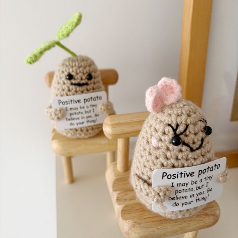 Positive Potato Crochet Keychain – Handmade Encouragement Gift, Cute Mini Amigurumi Plush with Inspirational Card - Image 12