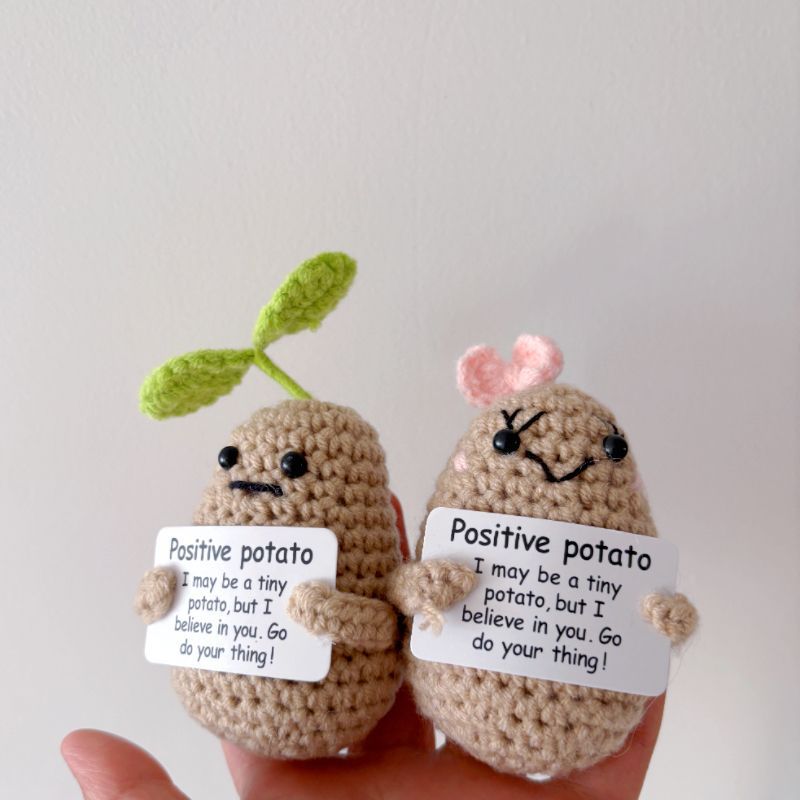 Positive Potato Crochet Keychain – Handmade Encouragement Gift, Cute Mini Amigurumi Plush with Inspirational Card - Image 13