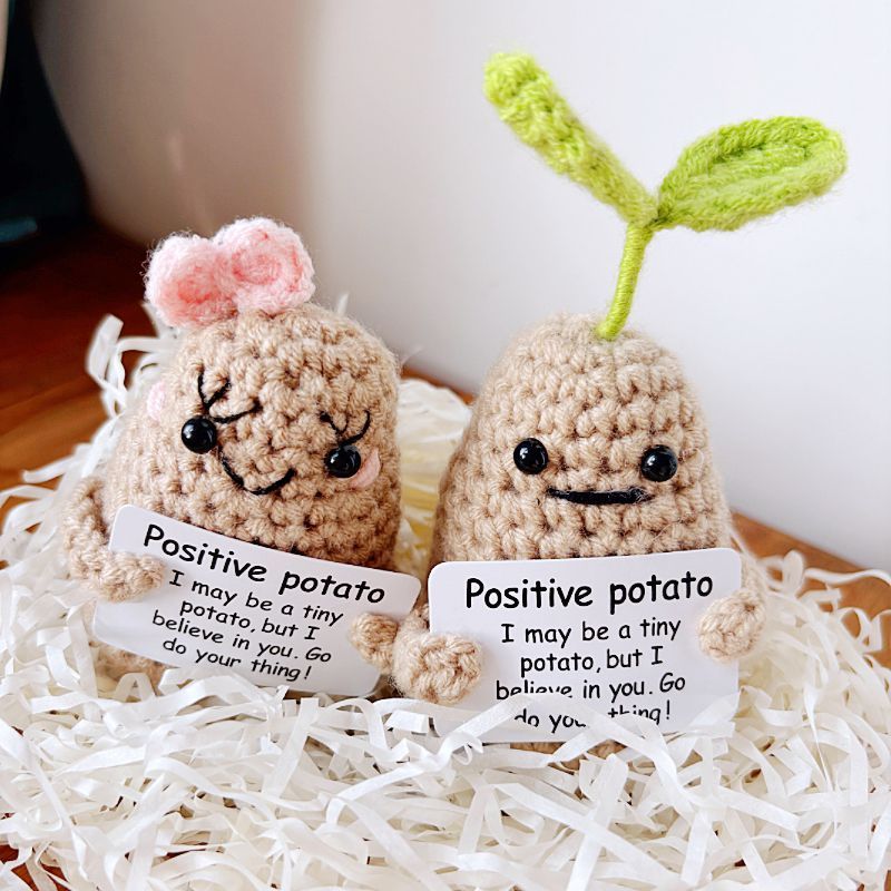 Positive Potato Crochet Keychain – Handmade Encouragement Gift, Cute Mini Amigurumi Plush with Inspirational Card - Image 14