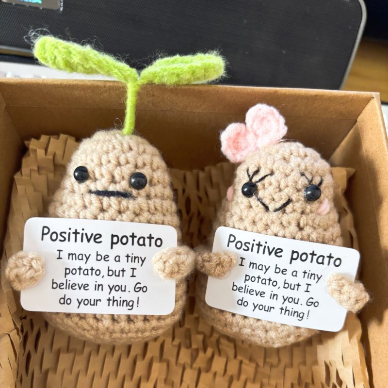 Positive Potato Crochet Keychain – Handmade Encouragement Gift, Cute Mini Amigurumi Plush with Inspirational Card - Image 15