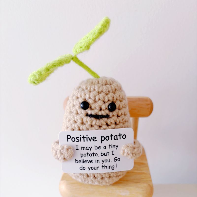 Positive Potato Crochet Keychain – Handmade Encouragement Gift, Cute Mini Amigurumi Plush with Inspirational Card - Image 3