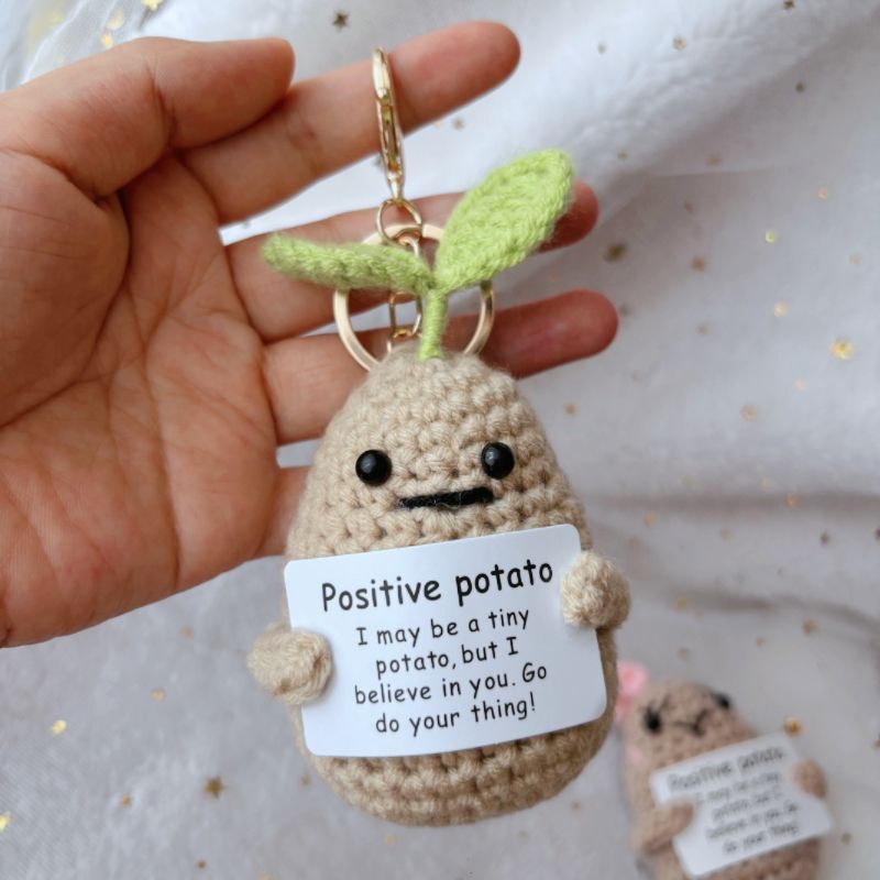 Positive Potato Crochet Keychain – Handmade Encouragement Gift, Cute Mini Amigurumi Plush with Inspirational Card - Image 4