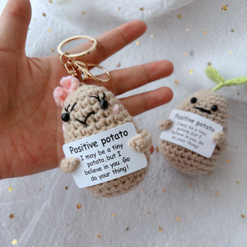 Positive Potato Crochet Keychain – Handmade Encouragement Gift, Cute Mini Amigurumi Plush with Inspirational Card - Image 6