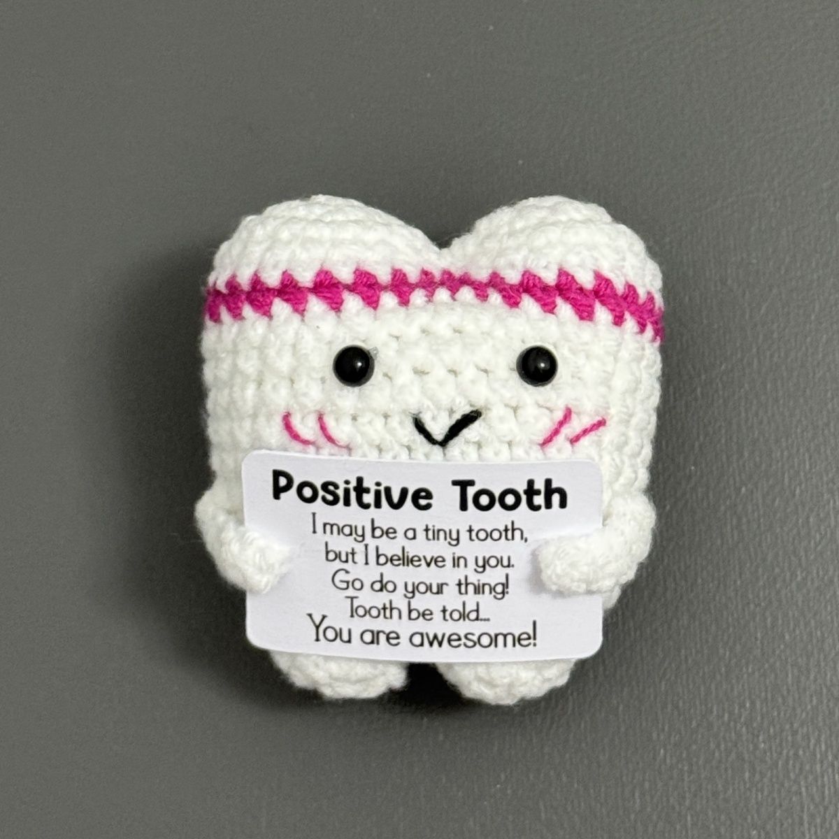 Handmade "Positive Tooth" Crochet Plushie | Funny Pun Gift for Son, Daughter, or Dental Patients