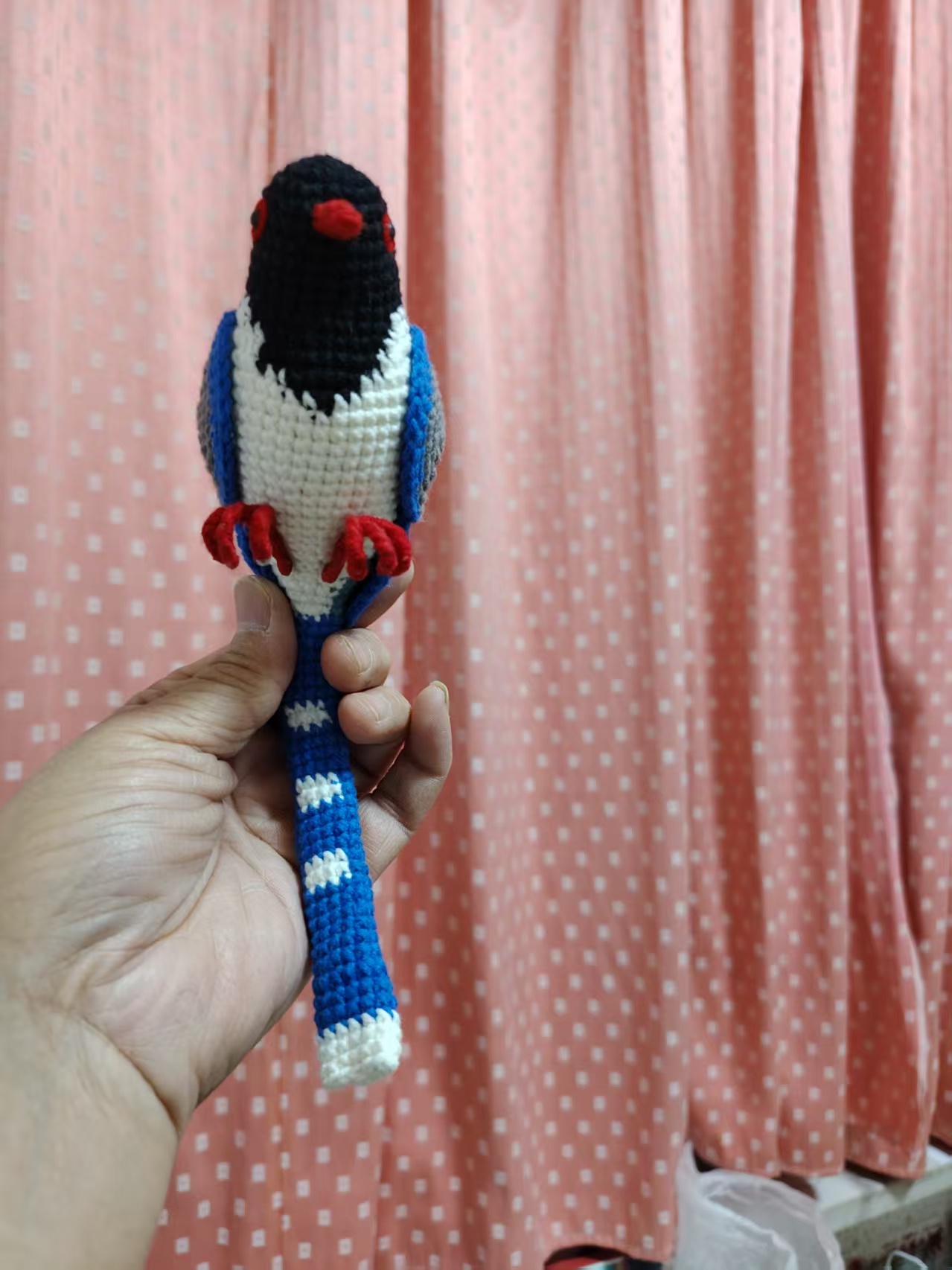 Red-billed Blue Magpie Figurine, Handmade Crochet Bird Plush, Unique Nature Gift, Exotic Woodland Decor - Image 2