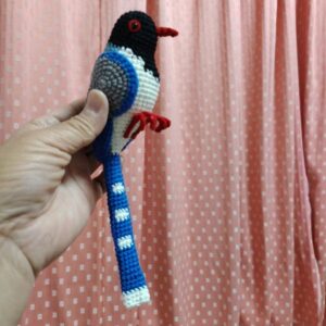 Red-billed Blue Magpie Figurine, Handmade Crochet Bird Plush, Unique Nature Gift, Exotic Woodland Decor