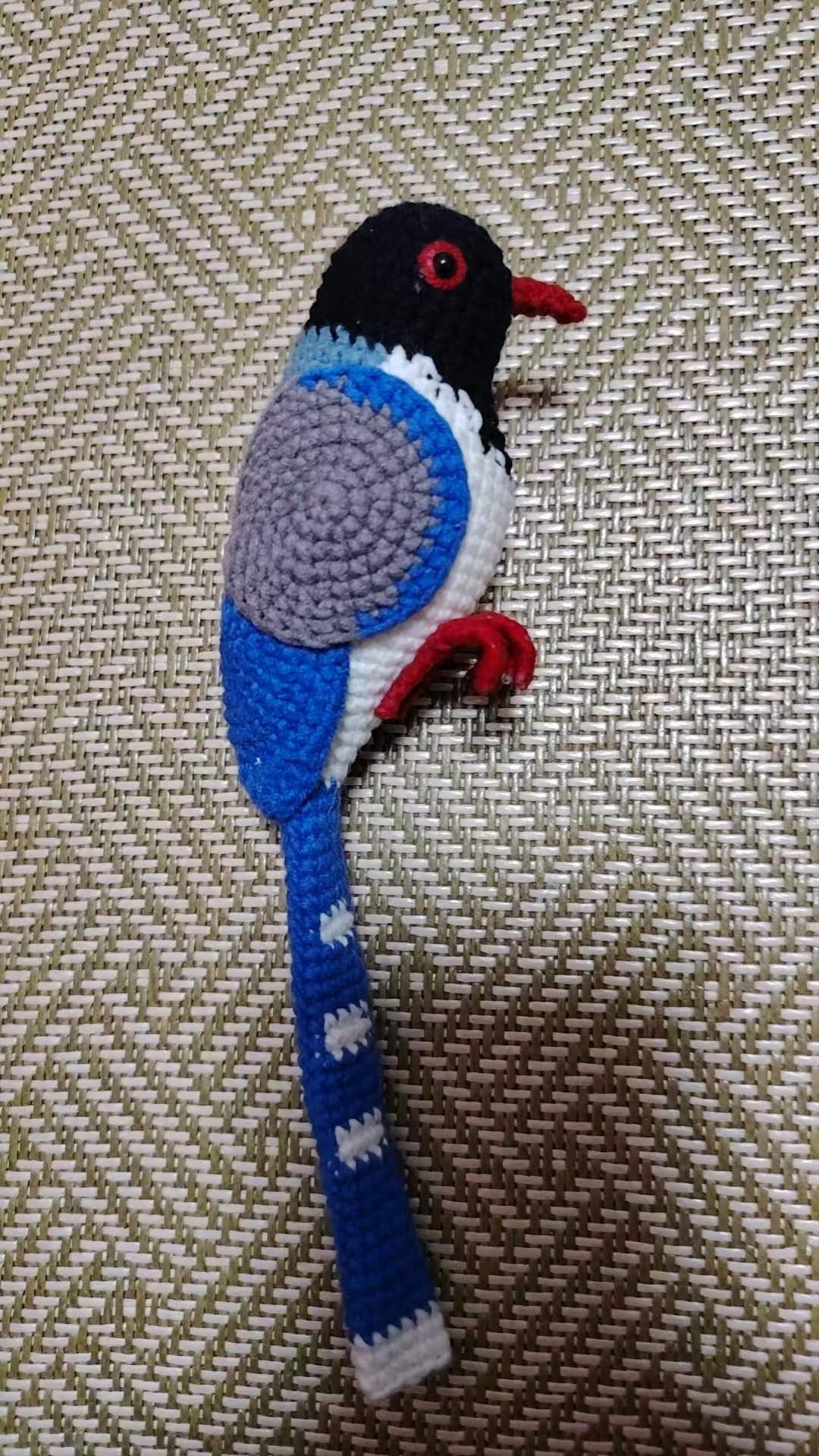 Red-billed Blue Magpie Figurine, Handmade Crochet Bird Plush, Unique Nature Gift, Exotic Woodland Decor - Image 4