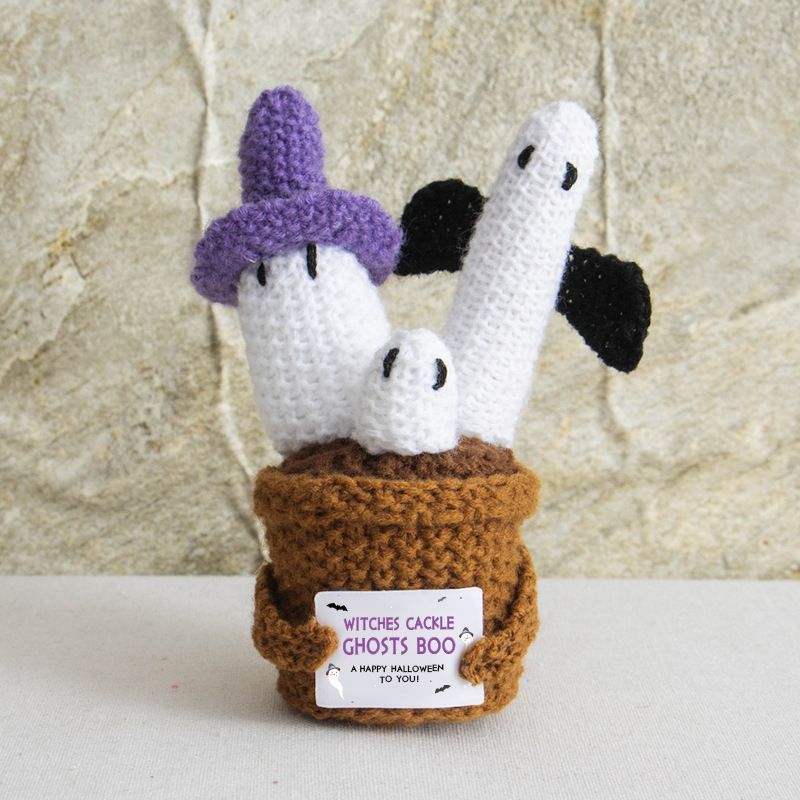 Crochet Halloween Amigurumi – Cute Witch Ghost & Jack-o'-Lantern Pot, Handmade Spooky Desk Decor & Car Accessory, Halloween Gift - Image 8