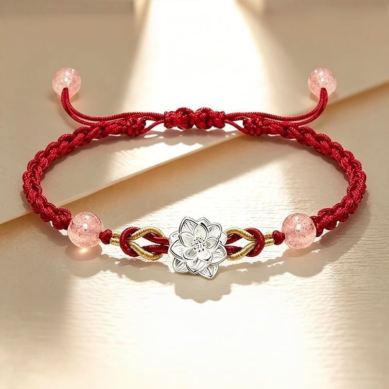 999 Sterling Silver Lotus Braided Bracelet – Unisex Adjustable Woven Rope Jewelry, Luck & Love Gift for Couples and Best Friends - Image 3
