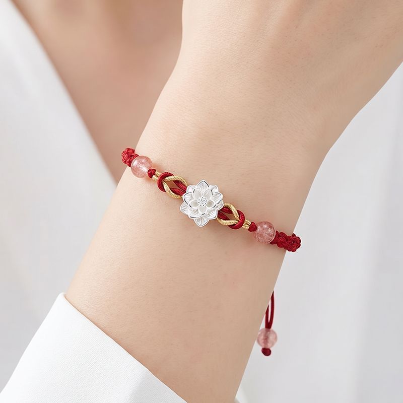999 Sterling Silver Lotus Braided Bracelet – Unisex Adjustable Woven Rope Jewelry, Luck & Love Gift for Couples and Best Friends - Image 4