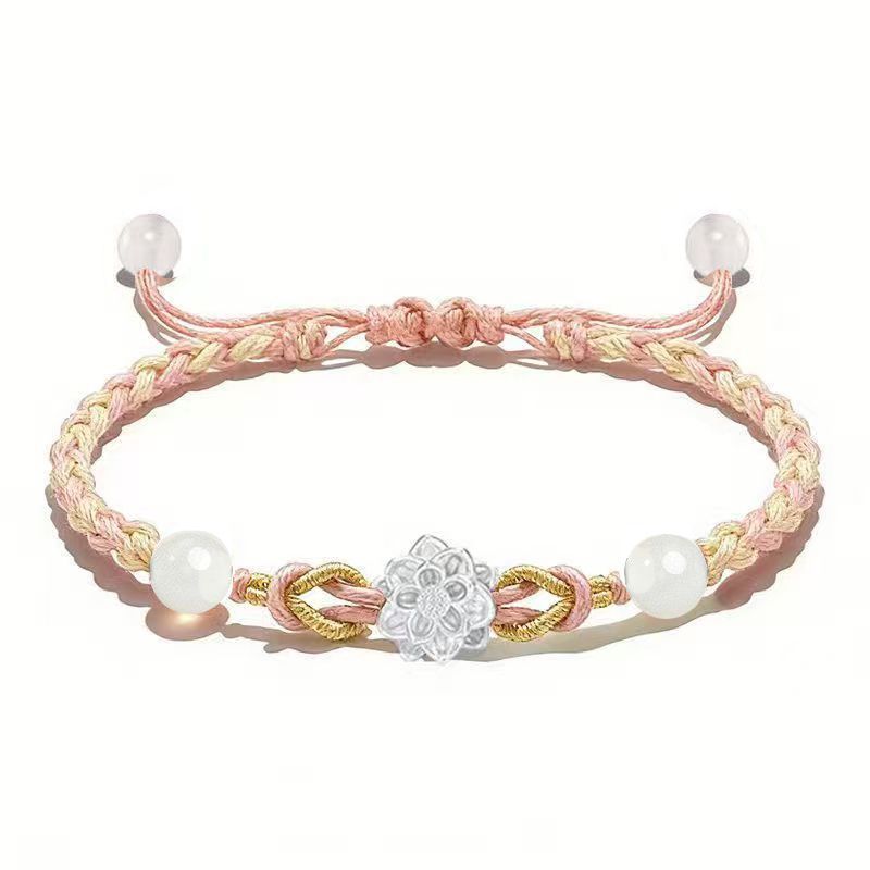 999 Sterling Silver Lotus Braided Bracelet – Unisex Adjustable Woven Rope Jewelry, Luck & Love Gift for Couples and Best Friends - Image 5