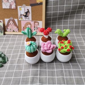 Handmade Crochet Amigurumi Succulent | Amigurumi Potted Cactus Desk Decor