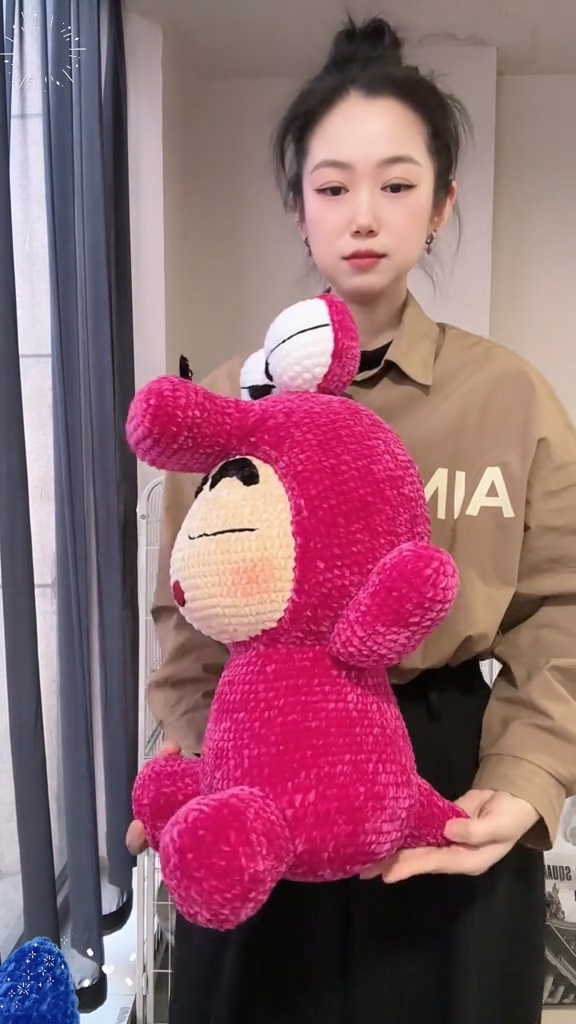 Handmade Crochet Anime Boy in Pink Crocodile Costume | Quirky Plush Doll - Image 4