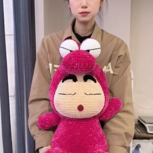 Handmade Crochet Anime Boy in Pink Crocodile Costume | Quirky Plush Doll
