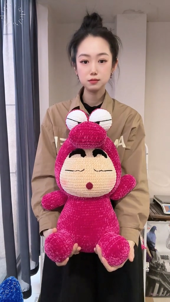 Handmade Crochet Anime Boy in Pink Crocodile Costume | Quirky Plush Doll