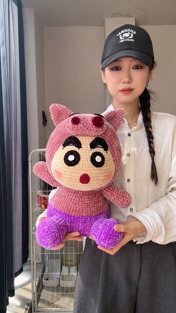 Handmade Crochet Anime Boy in Pink Pig Costume | Quirky Plush Doll