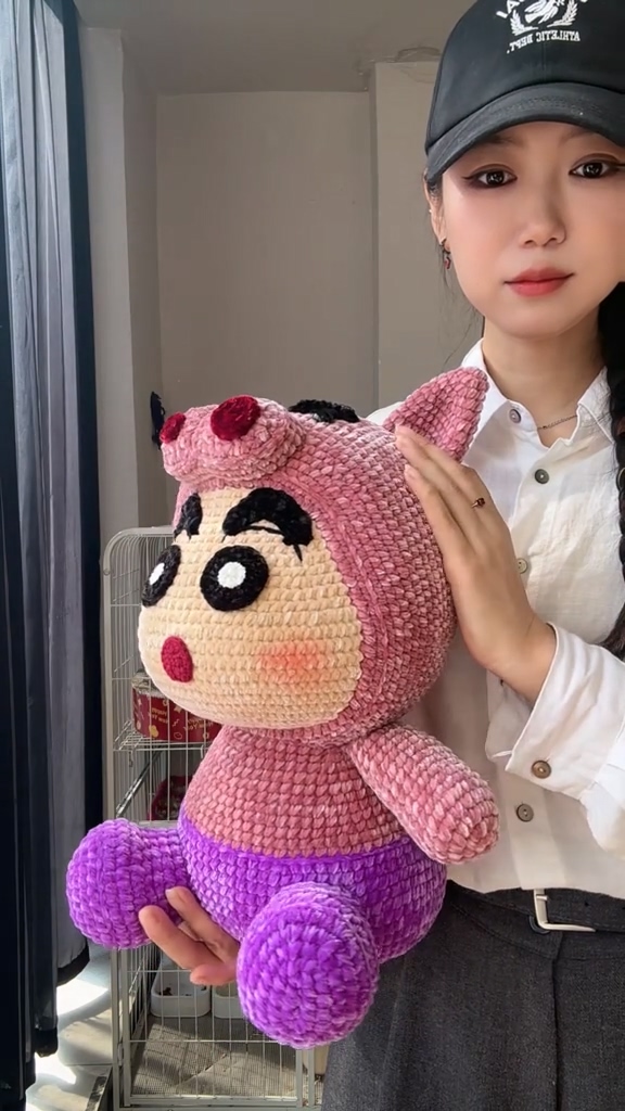 Handmade Crochet Anime Boy in Pink Pig Costume | Quirky Plush Doll - Image 2