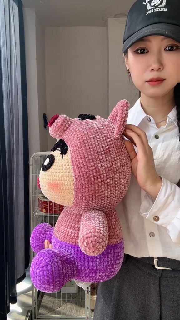 Handmade Crochet Anime Boy in Pink Pig Costume | Quirky Plush Doll - Image 3