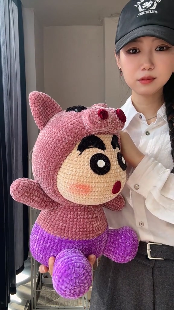 Handmade Crochet Anime Boy in Pink Pig Costume | Quirky Plush Doll - Image 4