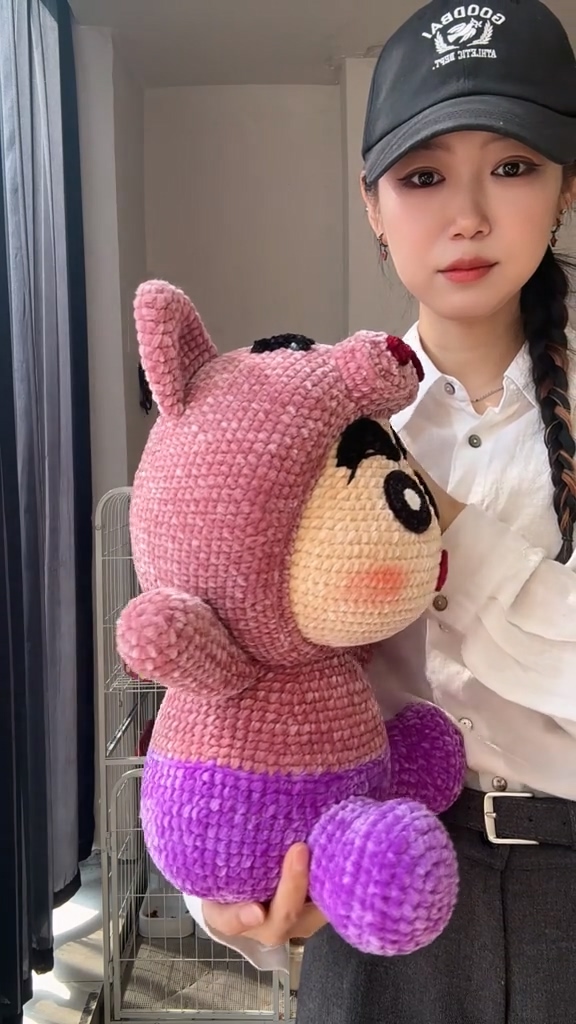 Handmade Crochet Anime Boy in Pink Pig Costume | Quirky Plush Doll - Image 5