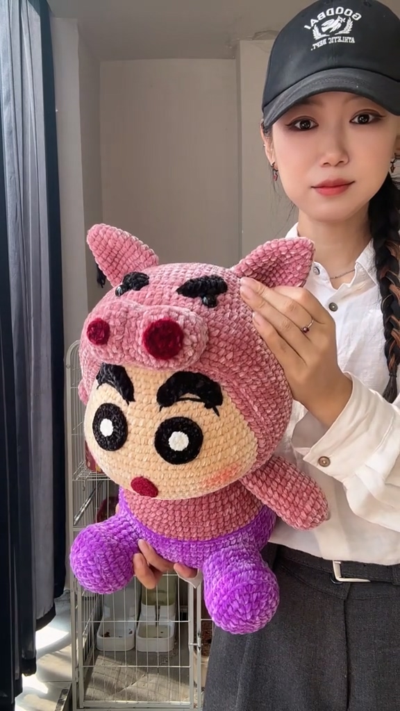 Handmade Crochet Anime Boy in Pink Pig Costume | Quirky Plush Doll - Image 6