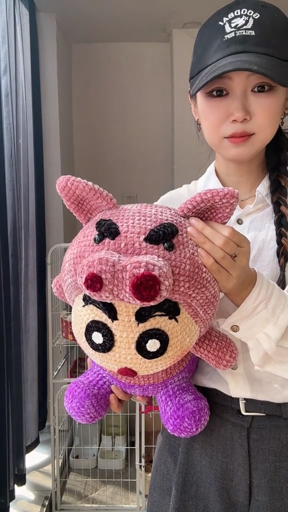 Handmade Crochet Anime Boy in Pink Pig Costume | Quirky Plush Doll - Image 7
