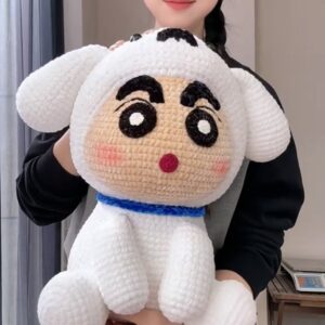 Handmade Crochet Anime Boy in White Dog Costume | Cute Kawaii Plush Toy | Thick Eyebrow Character