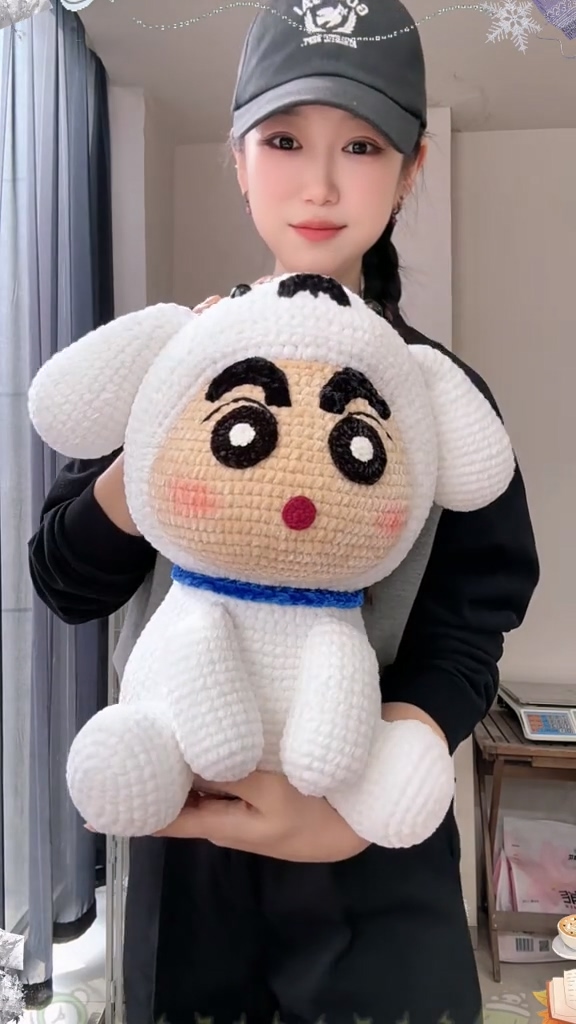 Handmade Crochet Anime Boy in White Dog Costume | Cute Kawaii Plush Toy | Thick Eyebrow Character