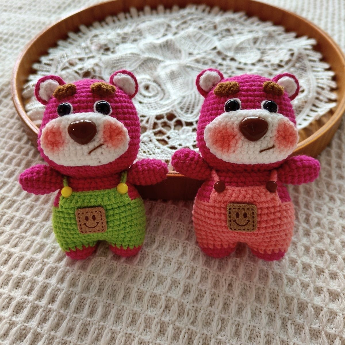 Handmade Crochet Bear | Cute Knitted Bear Plush with Overalls | Keychain or Display Base - Image 2