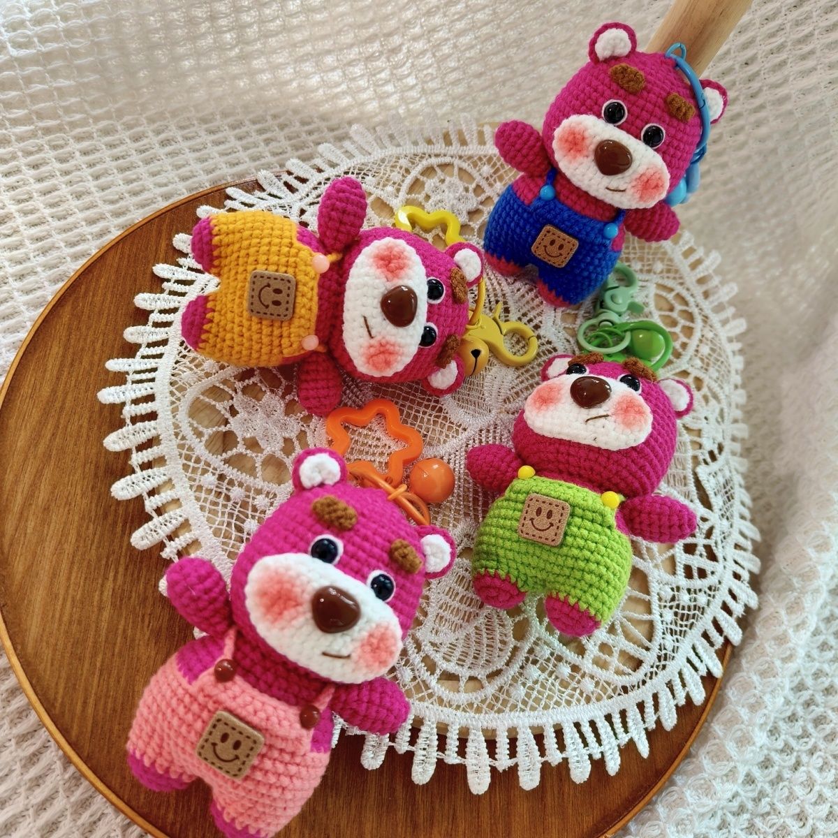 Handmade Crochet Bear | Cute Knitted Bear Plush with Overalls | Keychain or Display Base - Image 11