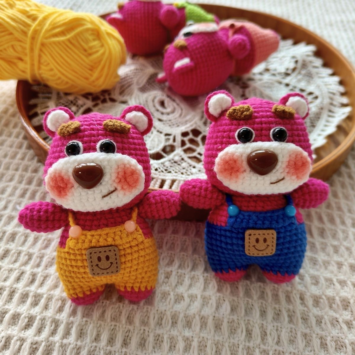 Handmade Crochet Bear | Cute Knitted Bear Plush with Overalls | Keychain or Display Base - Image 12