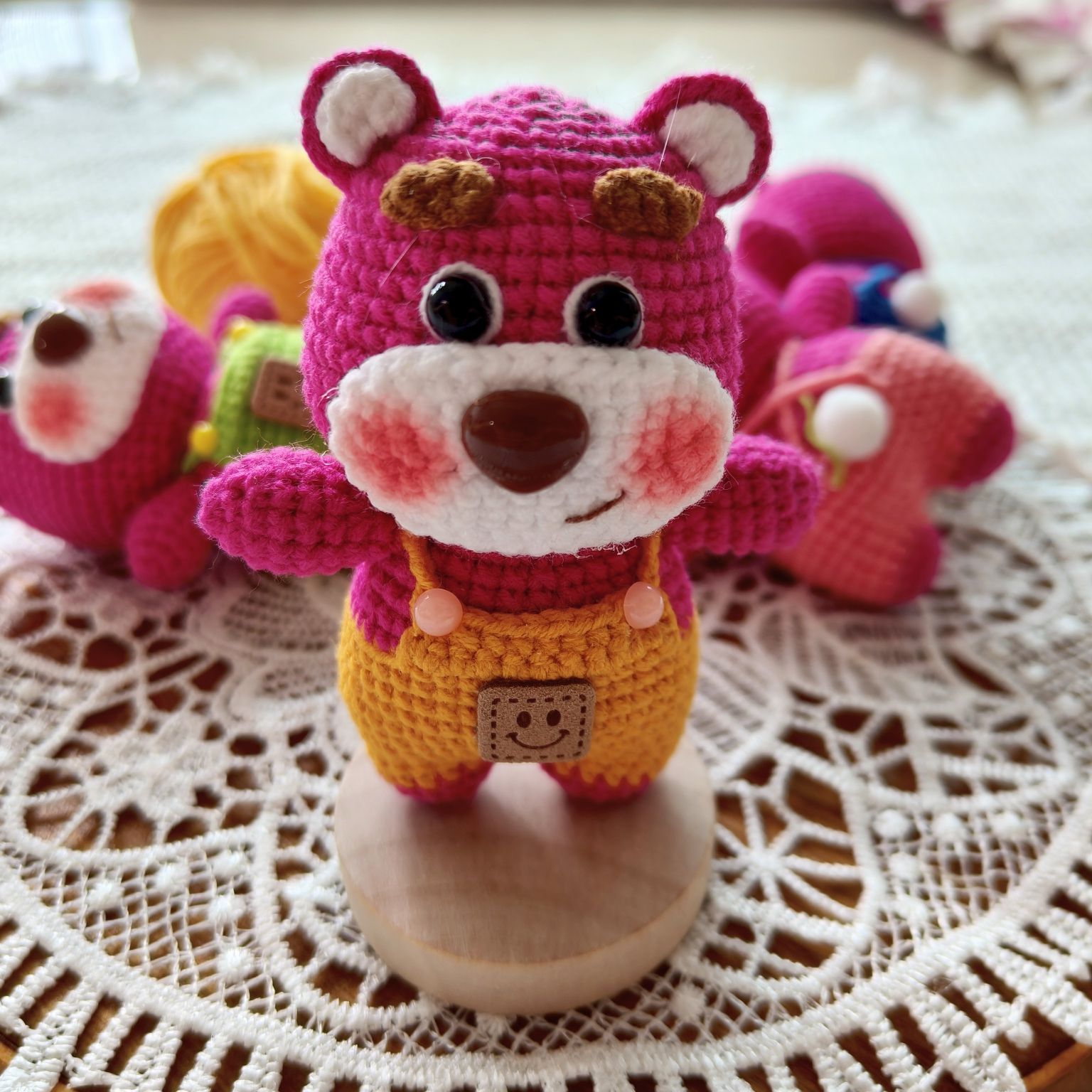 Handmade Crochet Bear | Cute Knitted Bear Plush with Overalls | Keychain or Display Base - Image 8