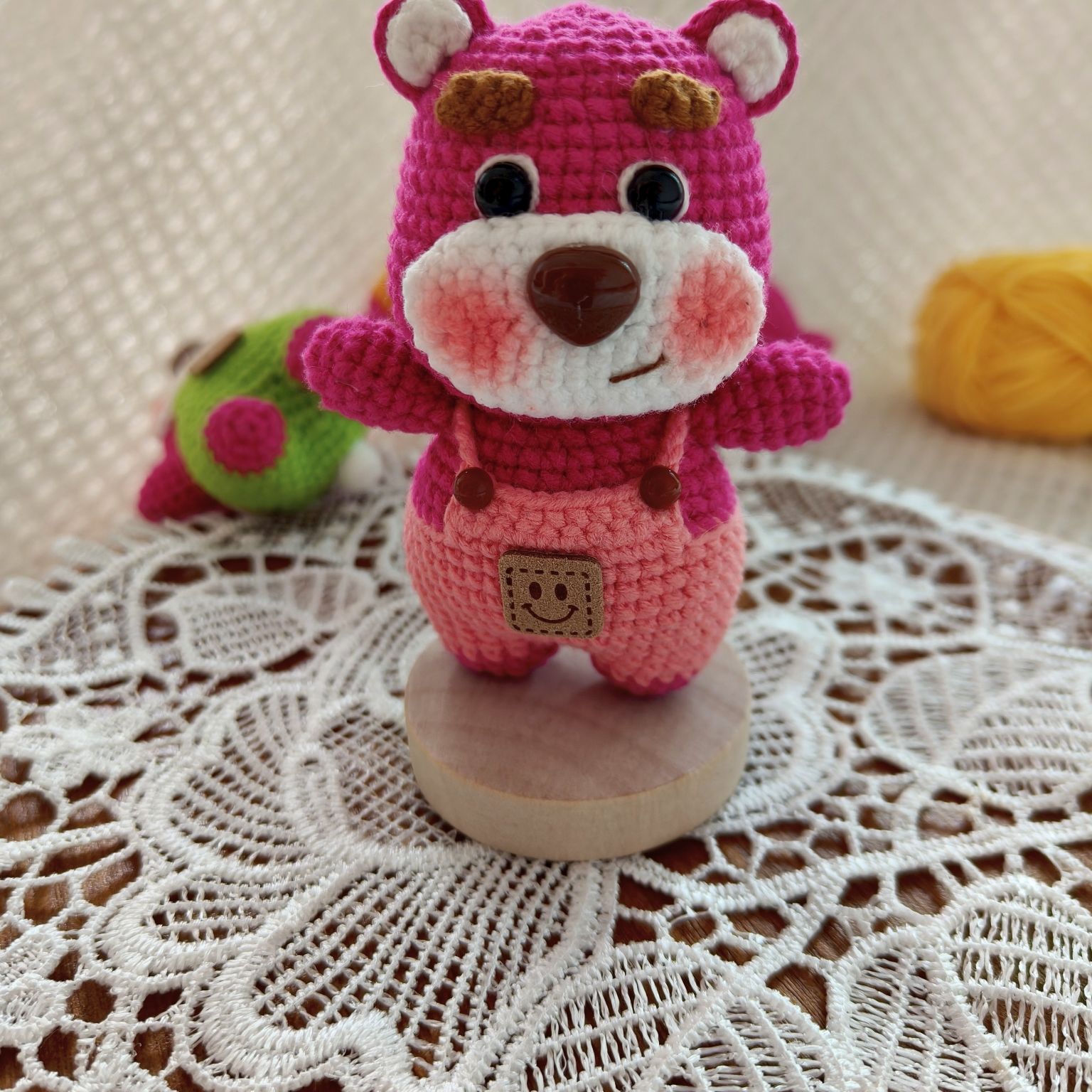 Handmade Crochet Bear | Cute Knitted Bear Plush with Overalls | Keychain or Display Base - Image 10