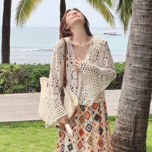 Handmade Crochet Cardigan | Hollow Out Bell Sleeve Cover-Up