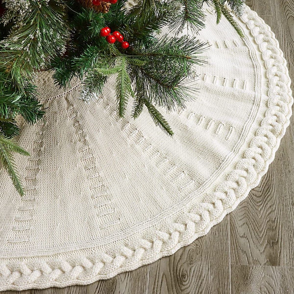 Handmade Crochet Christmas Tree Skirt | Soft Knitted Holiday Decor - Image 3