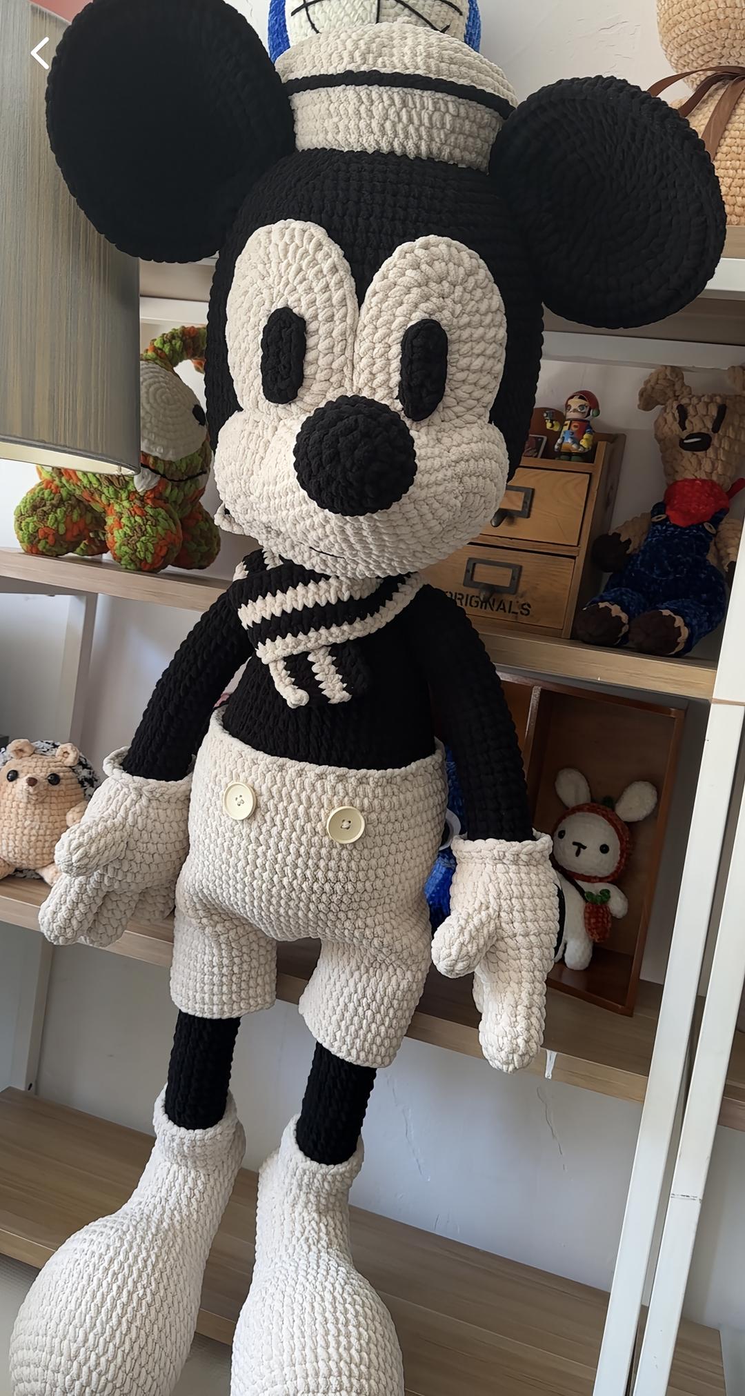 Handmade Crochet Classic Cartoon Mouse Plush | Vintage Black & White Mouse Doll - Image 2