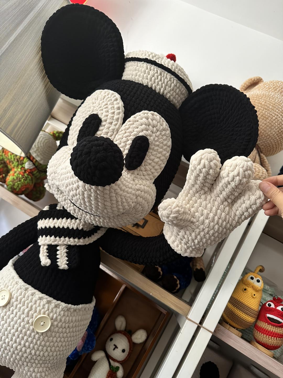 Handmade Crochet Classic Cartoon Mouse Plush | Vintage Black & White Mouse Doll - Image 4