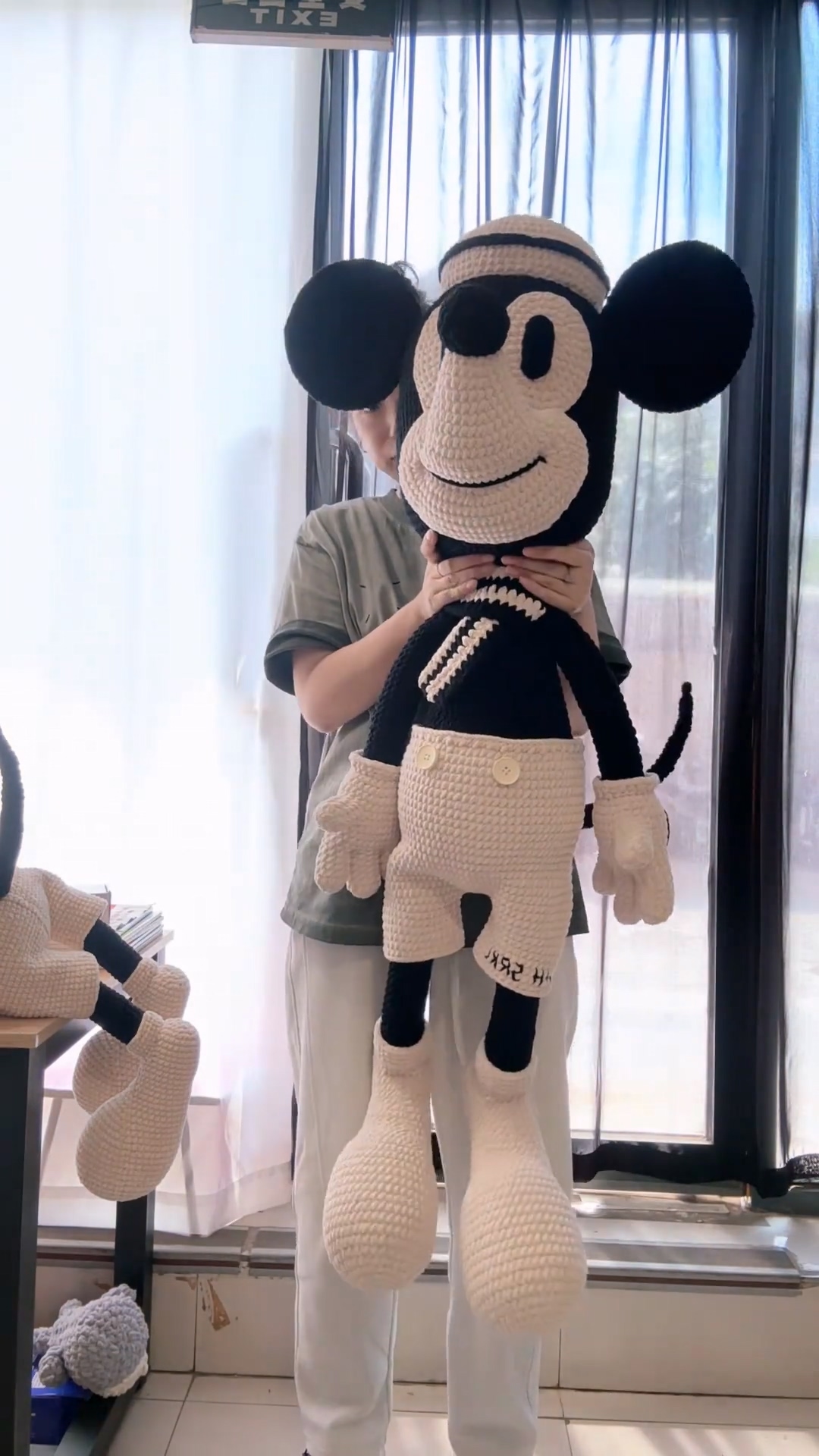 Handmade Crochet Classic Cartoon Mouse Plush | Vintage Black & White Mouse Doll - Image 6