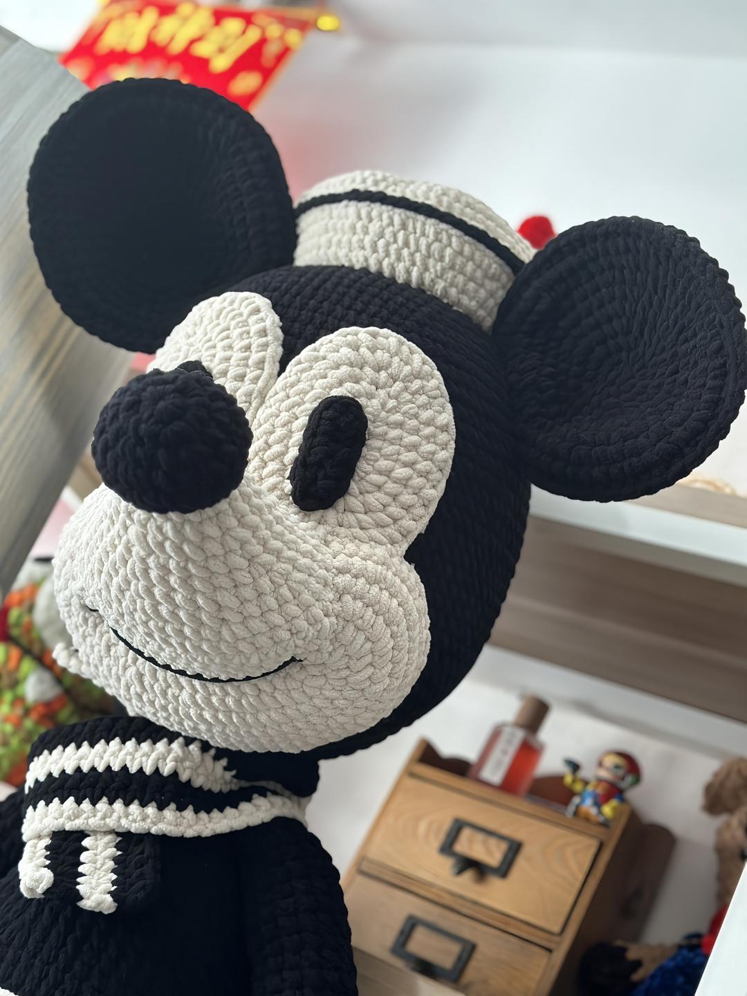 Handmade Crochet Classic Cartoon Mouse Plush | Vintage Black & White Mouse Doll - Image 3