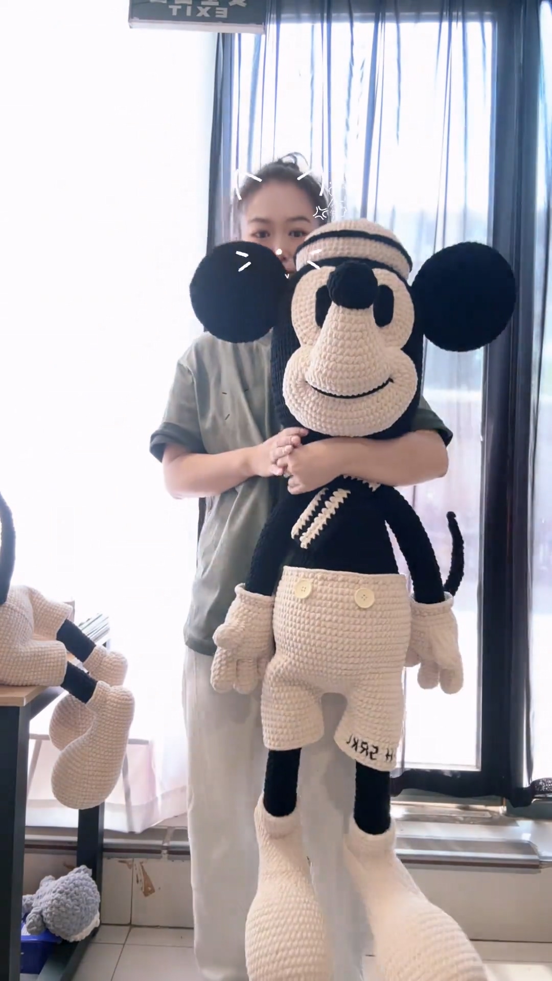 Handmade Crochet Classic Cartoon Mouse Plush | Vintage Black & White Mouse Doll - Image 7