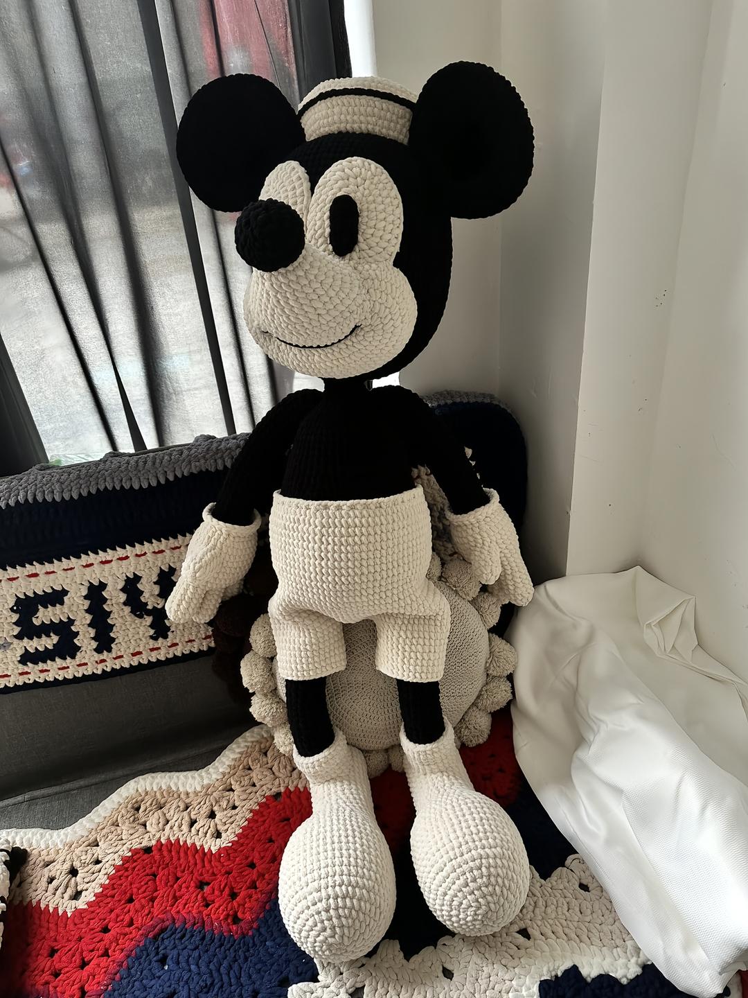Handmade Crochet Classic Cartoon Mouse Plush | Vintage Black & White Mouse Doll - Image 8