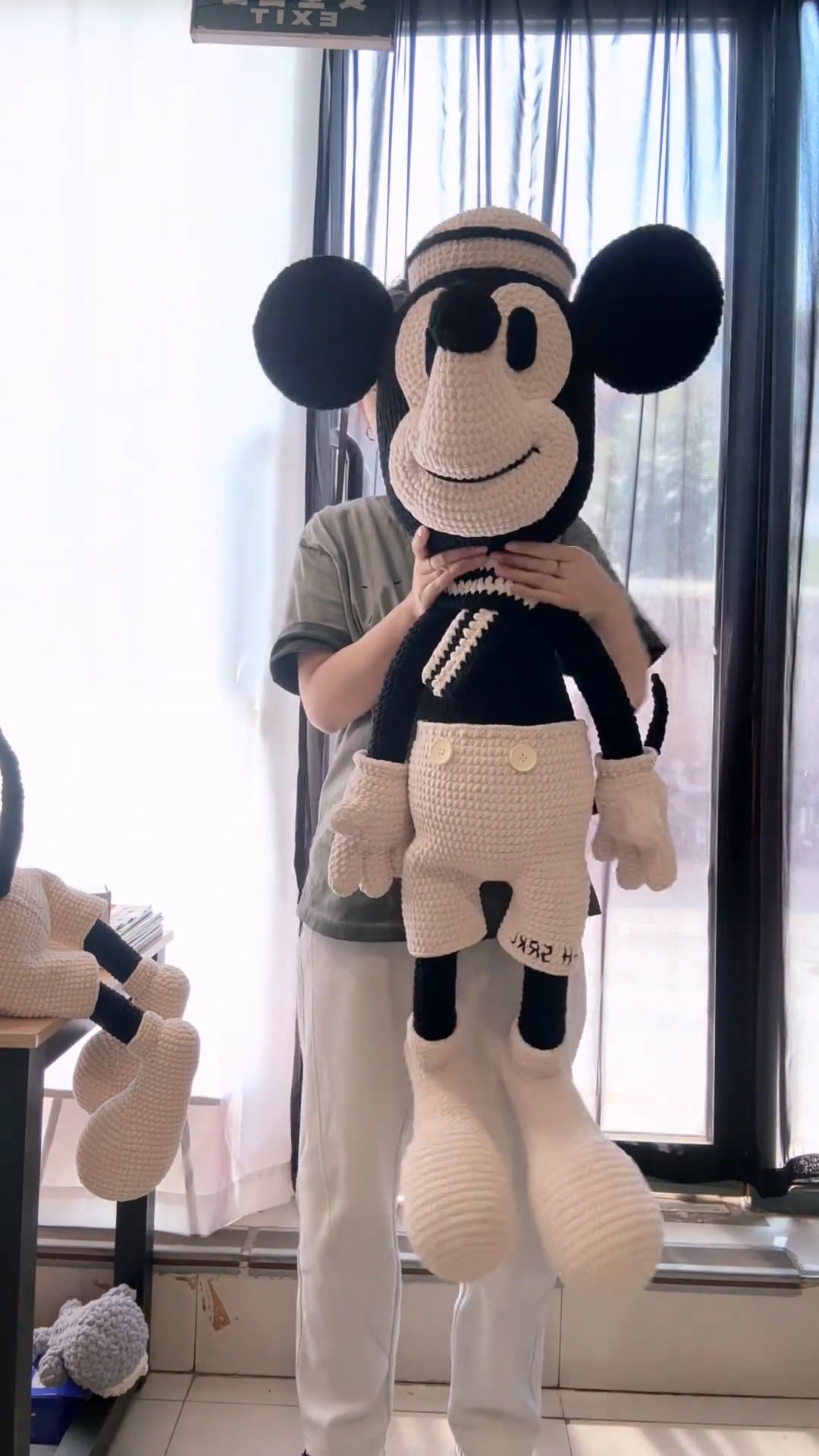 Handmade Crochet Classic Cartoon Mouse Plush | Vintage Black & White Mouse Doll - Image 9