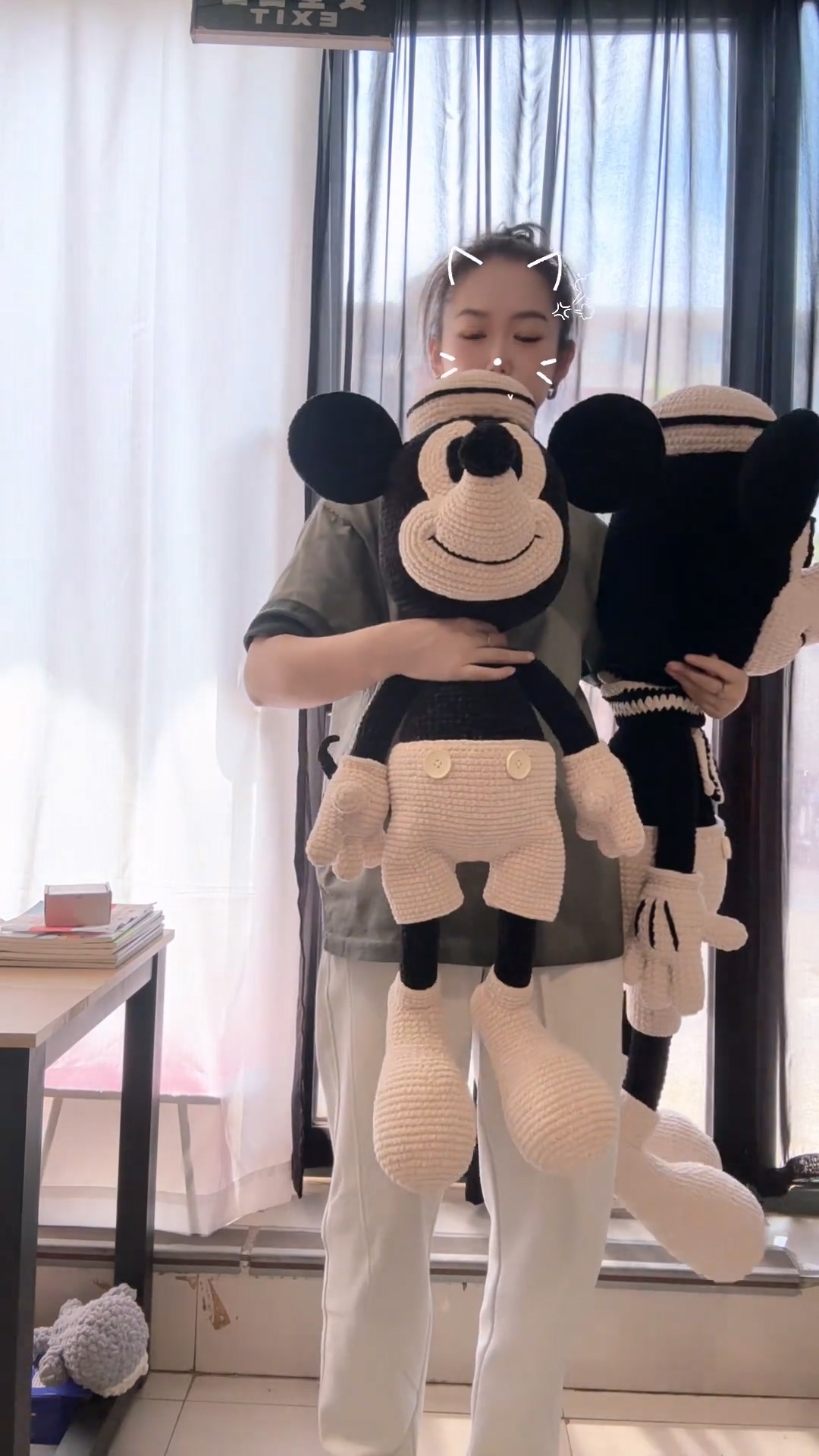 Handmade Crochet Classic Cartoon Mouse Plush | Vintage Black & White Mouse Doll - Image 10