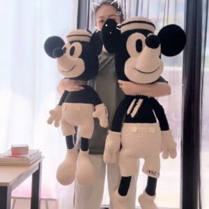 Handmade Crochet Classic Cartoon Mouse Plush | Vintage Black & White Mouse Doll