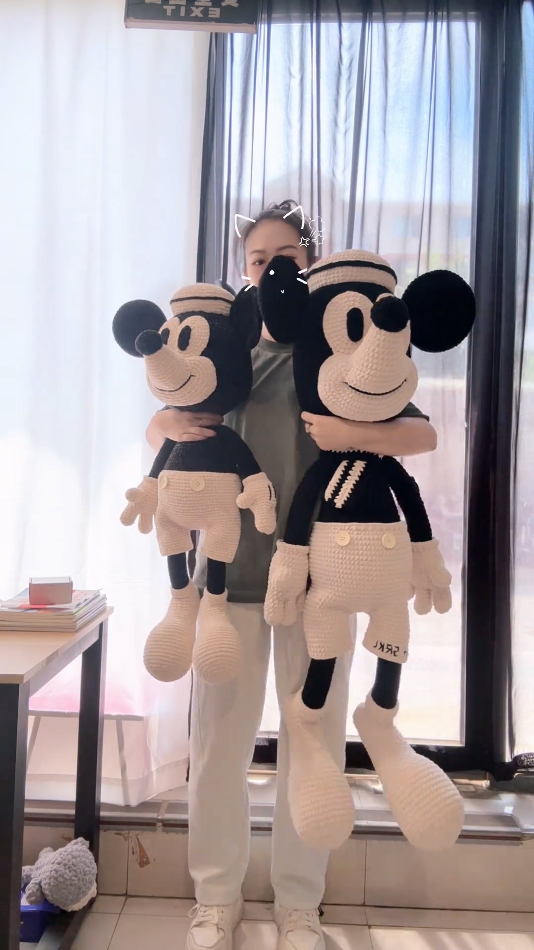 Handmade Crochet Classic Cartoon Mouse Plush | Vintage Black & White Mouse Doll