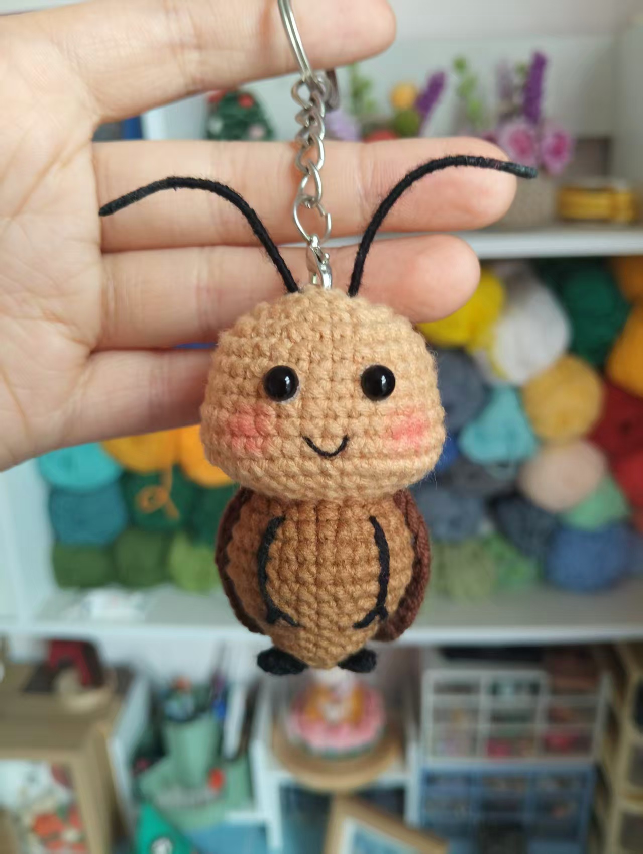 Handmade Crochet Cute Cockroach Keychain | Kawaii Bug Bag Charm | Funny Insect Pendant - Image 3